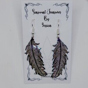 Handmade Iridescent Feather Earrings in sterling silver